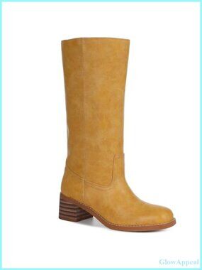 Women's Faux Leather Knee High Boots Square Toe Chunky Heel Tall Riding Boots